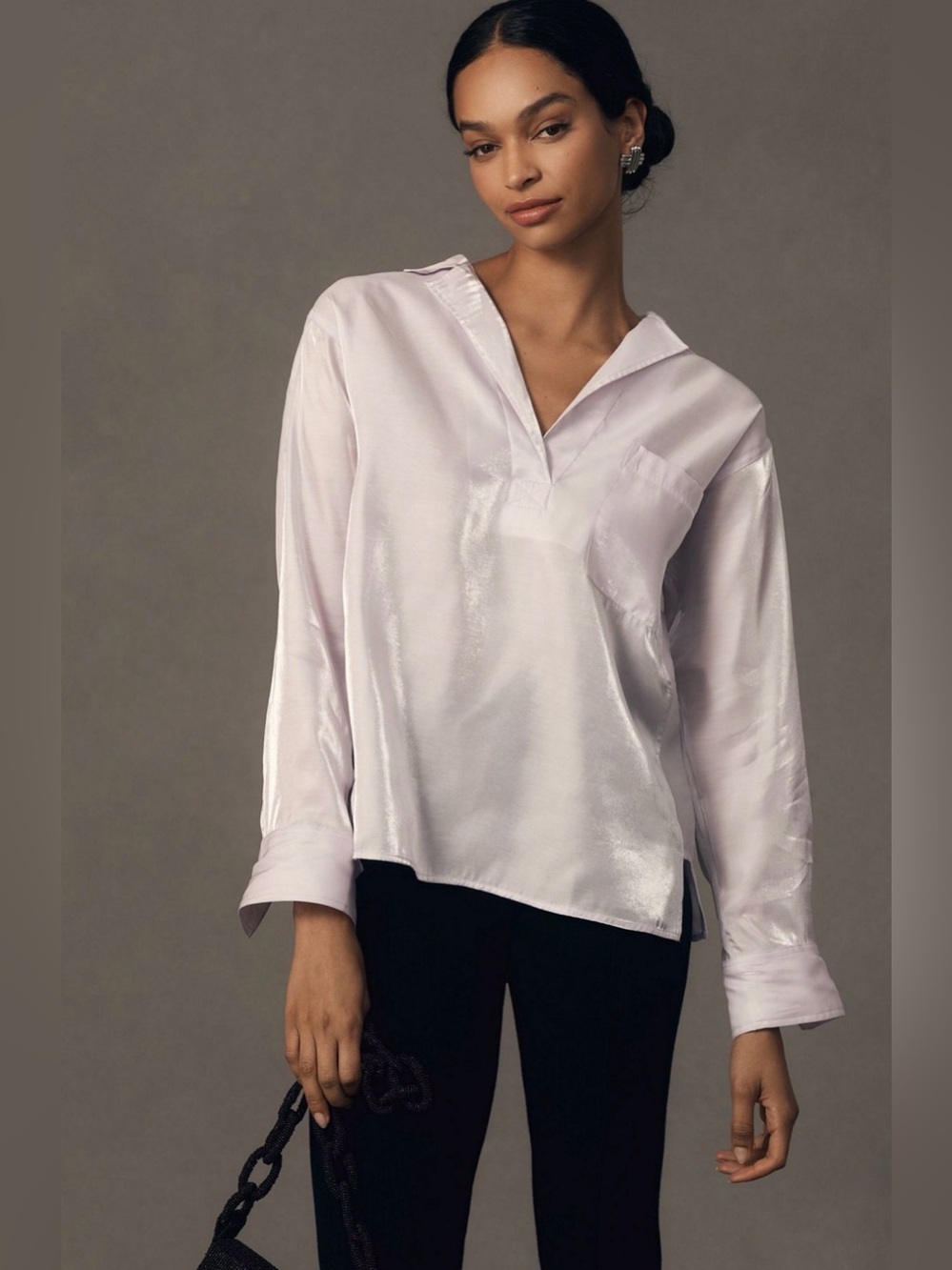 Anthropologie Long Sleeve Shine Blouse in Lilac (Price Firm)